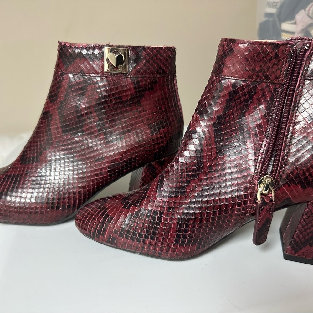 Kate Spade Red Ankle Boots with Glossy Snakeskin Texture. Never been worn